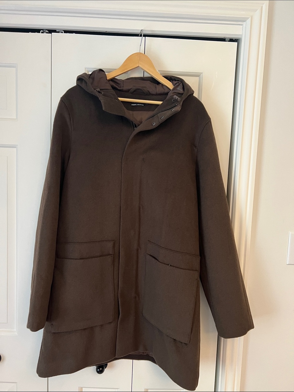 Men's Hooded Wool Trench Coat in Dark Brown